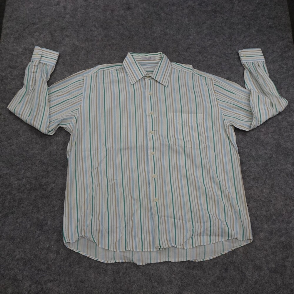 Alan Flusser Button Up Shirt Mens Large White Long Sleeve Regular Fit Striped